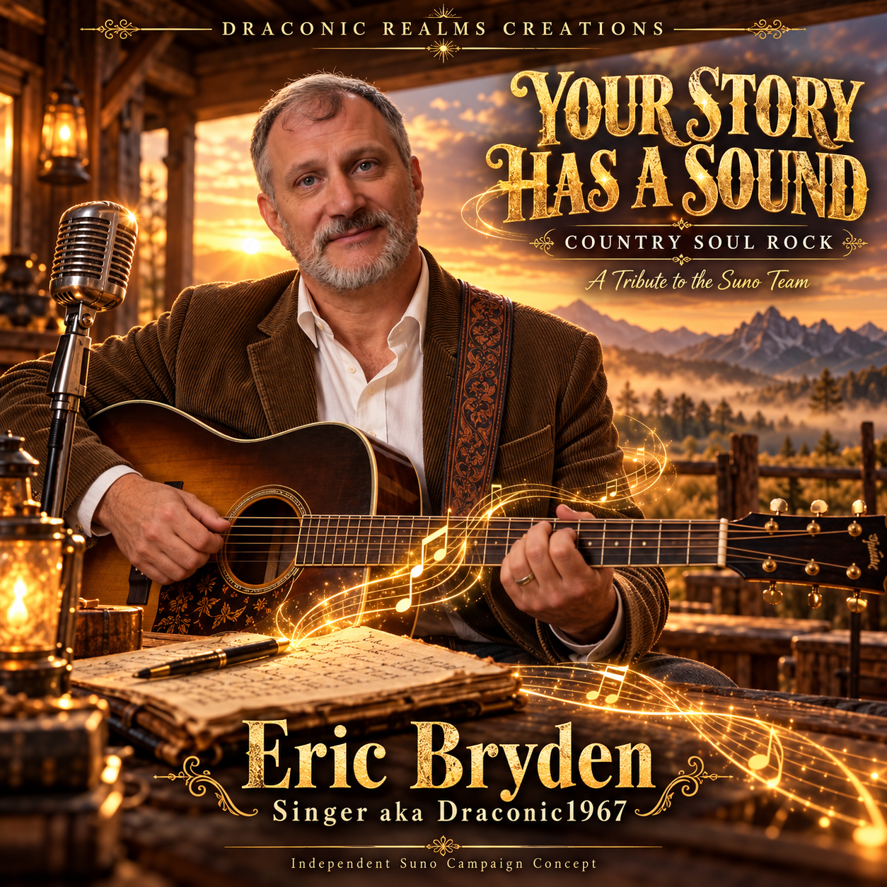 Country Soul Rock cover for “Your Story Has a Sound” in warm sunset colors with rustic imagery.